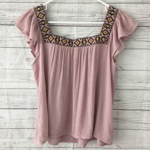 Women’s boho short sleeve top blush pink size m